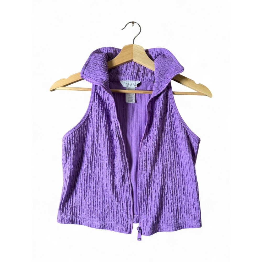 Love Poem by Bloom Purple Textured Zip Up Sleeveless Funnel Neck Crop Top M